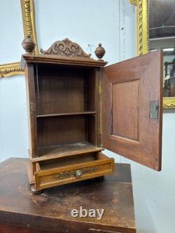 Antique Art Nouveau tiger oak quarter sawn wall cabinet 1890 bronze plaque nice