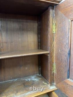 Antique Art Nouveau tiger oak quarter sawn wall cabinet 1890 bronze plaque nice