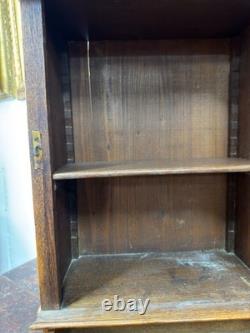 Antique Art Nouveau tiger oak quarter sawn wall cabinet 1890 bronze plaque nice