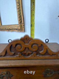 Antique Art Nouveau tiger oak quarter sawn wall cabinet 1890 bronze plaque nice