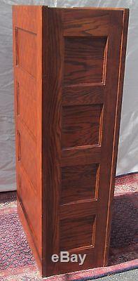 Antique Arts & Craft Oak Raised Panel File Cabinet With 4 Over 3 Drawer Format