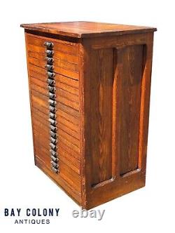 Antique Arts & Crafts Oak Flat File Printers Cabinet With 20 Drawers By Hamilton
