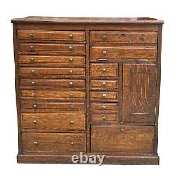 Antique Arts & Crafts Quartersawn Oak Library File Dental Cabinet