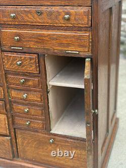 Antique Arts & Crafts Quartersawn Oak Library File Dental Cabinet