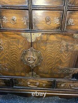 Antique Asian Apothecary Pagoda Cabinet Herbal Medicine Chest Drawers