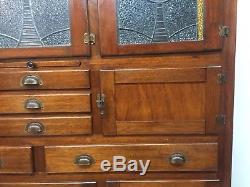 Antique Australia Bakers Cabinet Armoire Lead Stained Glass Exotic Wood Pie Safe