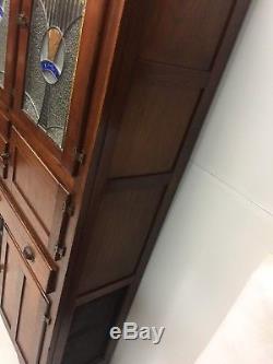 Antique Australia Bakers Cabinet Armoire Lead Stained Glass Exotic Wood Pie Safe