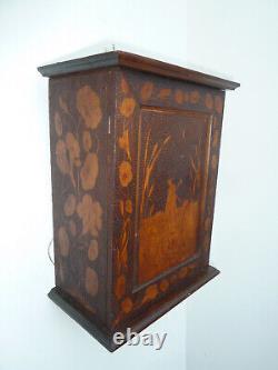 Antique Austrian Art Nouveau Wood Wall Hanging Cabinet Flowers And Foliage Deco