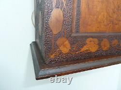 Antique Austrian Art Nouveau Wood Wall Hanging Cabinet Flowers And Foliage Deco