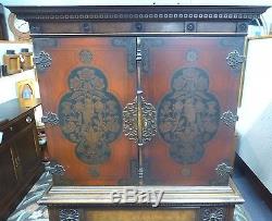 Antique BERKEY & GAY Carved Cabinet. Stenciled Birds. 2-Door, 1-Drawer 63 T 1929