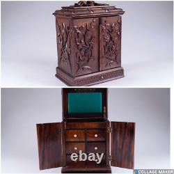 Antique BLACK forest wood carving cabinet drawers rare 19thc Germany