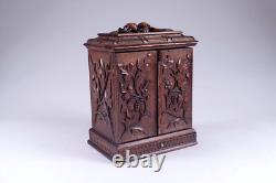 Antique BLACK forest wood carving cabinet drawers rare 19thc Germany