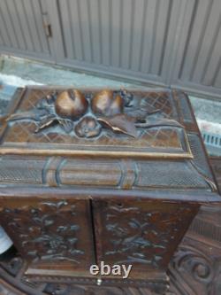 Antique BLACK forest wood carving cabinet drawers rare 19thc Germany