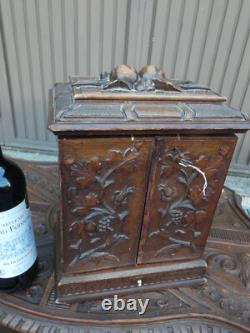 Antique BLACK forest wood carving cabinet drawers rare 19thc Germany