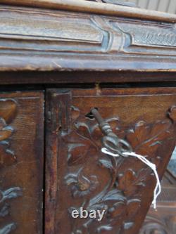 Antique BLACK forest wood carving cabinet drawers rare 19thc Germany