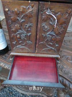 Antique BLACK forest wood carving cabinet drawers rare 19thc Germany