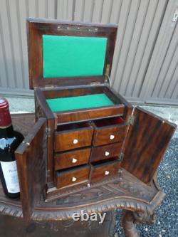 Antique BLACK forest wood carving cabinet drawers rare 19thc Germany
