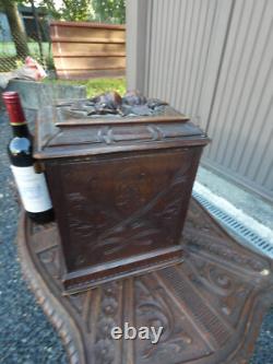 Antique BLACK forest wood carving cabinet drawers rare 19thc Germany