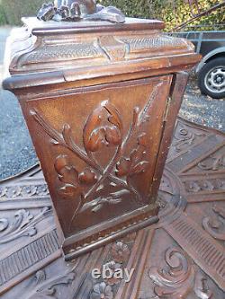 Antique BLACK forest wood carving cabinet drawers rare 19thc Germany