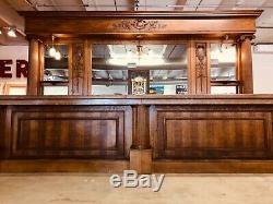 Antique Back Bar Quarter Sawn Oak & Front Bar/Lincoln NE/c1890/16ft
