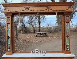 Antique Back Bar Quarter Sawn Oak With Leaded Stained Glass Panels