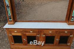 Antique Back Bar Quarter Sawn Oak With Leaded Stained Glass Panels