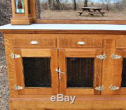 Antique Back Bar Quarter Sawn Oak With Leaded Stained Glass Panels