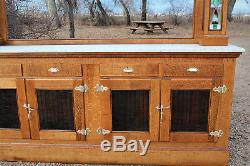 Antique Back Bar Quarter Sawn Oak With Leaded Stained Glass Panels