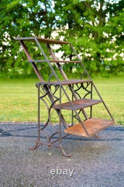 Antique Bakers Rack Cast Iron Leg Industrial Wood Shelf Clothing Rack Vintage