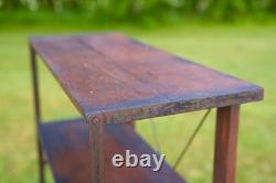 Antique Bakers Rack Cast Iron Leg Industrial Wood Shelf Clothing Rack Vintage