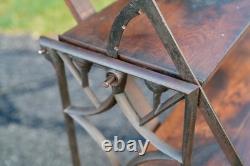 Antique Bakers Rack Cast Iron Leg Industrial Wood Shelf Clothing Rack Vintage