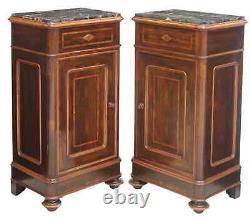 Antique Bedside Cabinets, (2) Italian Inlaid Rosewood, Marble-Top, Early 1900s