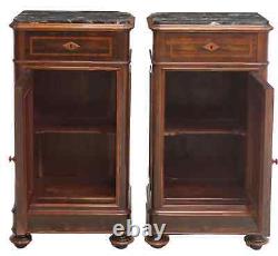 Antique Bedside Cabinets, (2) Italian Inlaid Rosewood, Marble-Top, Early 1900s