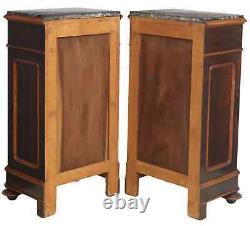 Antique Bedside Cabinets, (2) Italian Inlaid Rosewood, Marble-Top, Early 1900s