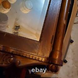 Antique Beveled Mirror Corner Cabinet Shelf Oak Victorain Hanging With Key