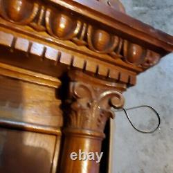 Antique Beveled Mirror Corner Cabinet Shelf Oak Victorain Hanging With Key