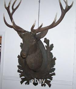 Antique Black Forest Carved Life Size Elk Head with Original Elk Antlers