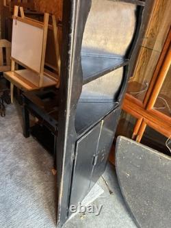 Antique Black Painted Wooden Corner Cabinet, Handmade with Shelves and Door