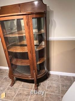 Antique Bow Front China Cabinet Tiger Oak 5 Shelves Old Glass Pickup Only