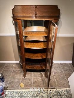 Antique Bow Front China Cabinet Tiger Oak 5 Shelves Old Glass Pickup Only