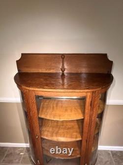 Antique Bow Front China Cabinet Tiger Oak 5 Shelves Old Glass Pickup Only
