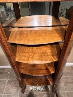 Antique Bow Front China Cabinet Tiger Oak 5 Shelves Old Glass Pickup Only