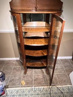 Antique Bow Front China Cabinet Tiger Oak 5 Shelves Old Glass Pickup Only