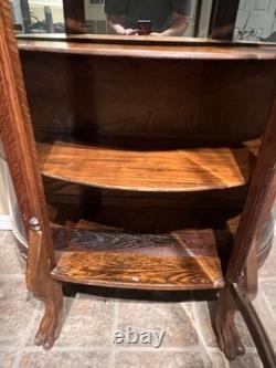 Antique Bow Front China Cabinet Tiger Oak 5 Shelves Old Glass Pickup Only