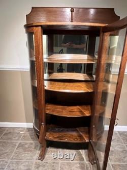 Antique Bow Front China Cabinet Tiger Oak 5 Shelves Old Glass Pickup Only