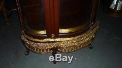 Antique Bow Front French Glass Cabinet Curio with Beautiful Gold Leafing