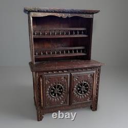 Antique Breton Miniature Buffet Au Deux Corps Cabinet, C1900