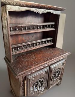 Antique Breton Miniature Buffet Au Deux Corps Cabinet, C1900