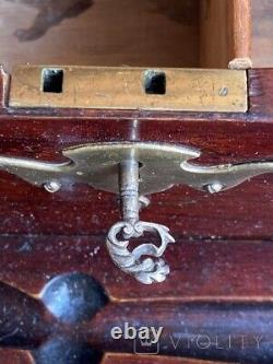Antique Bronze Wood Desktop Cabinet Key Collector Cover Rare Old 20th