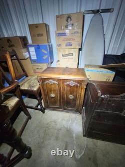 Antique Brown Carved Wood 2-Door Cabinet Raised Panel Knobs